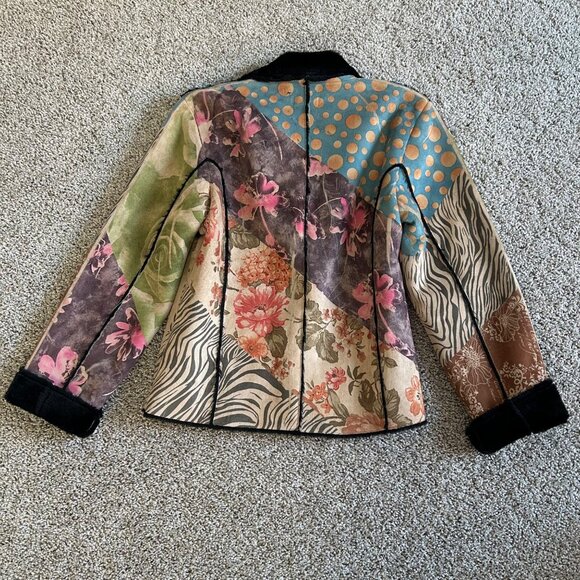 Weavz Women's Size L Patchwork Jacket Fleece Lining Colorful Floral & Zebra Prin - Picture 2 of 13